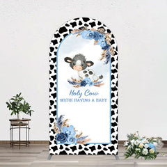 Aperturee - Aperturee Black White Cow Floral Baby Shower Arch Backdrop