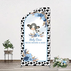 Aperturee - Aperturee Black White Cow Floral Baby Shower Arch Backdrop