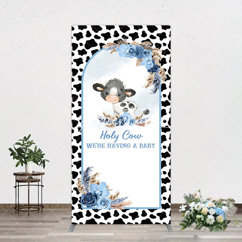 Aperturee - Aperturee Black White Cow Floral Baby Shower Arch Backdrop