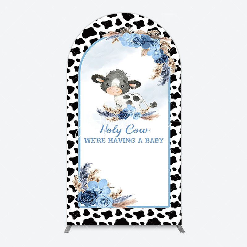 Aperturee - Aperturee Black White Cow Floral Baby Shower Arch Backdrop