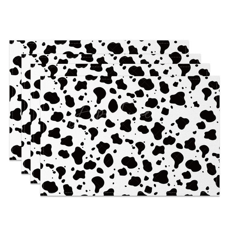 Aperturee - Aperturee Black White Cow Pattern Dining Set of 4 Placemats