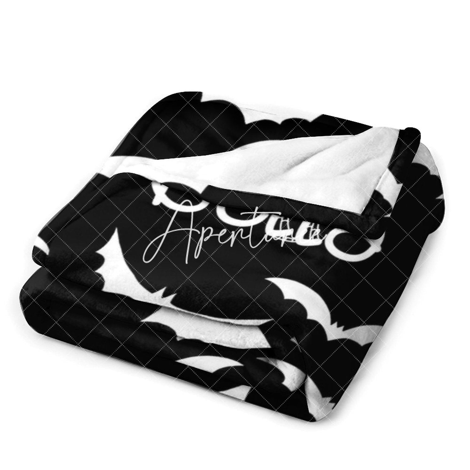 Aperturee - Aperturee Black White Halloween Bat Personalized Name Blanket