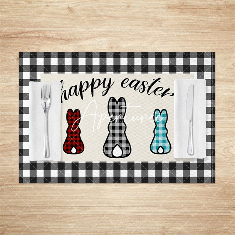 Aperturee - Aperturee Black White Plaid Bunny Easter Set Of 4 Placemats