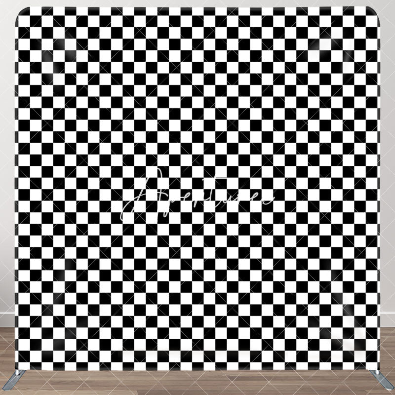 Aperturee - Aperturee Black White Plaid Pattern Square Tension Backdrop