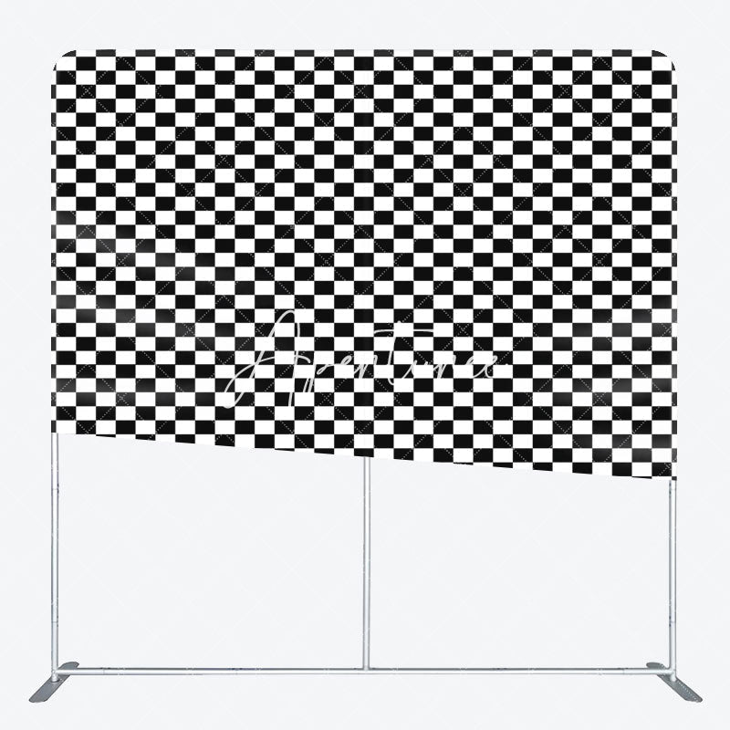 Aperturee - Aperturee Black White Plaid Pattern Square Tension Backdrop