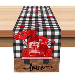 Aperturee - Aperturee Black White Plaid Truck Valentines Day Table Runner