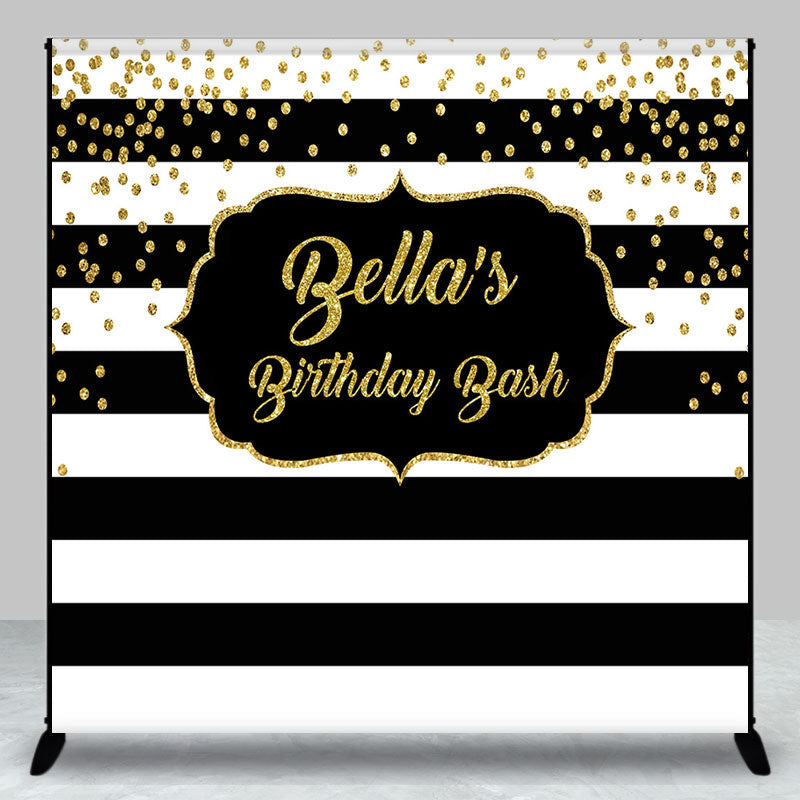 Aperturee - Aperturee Black White Stripe Custom Name Birthday Bash Backdrop