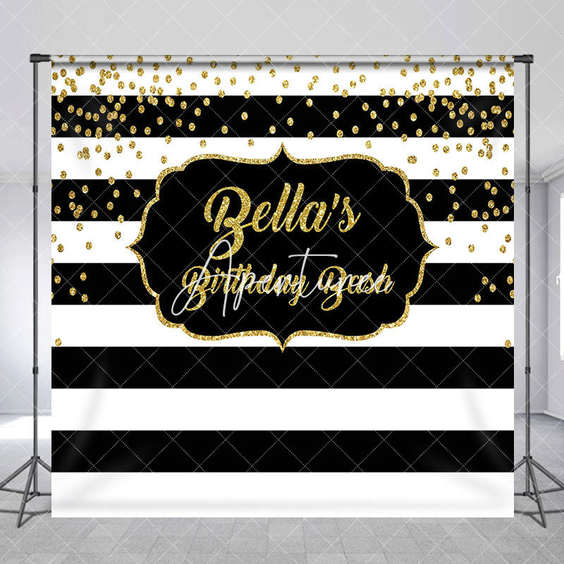 Aperturee - Aperturee Black White Stripe Custom Name Birthday Bash Backdrop