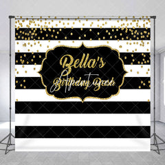 Aperturee - Aperturee Black White Stripe Custom Name Birthday Bash Backdrop