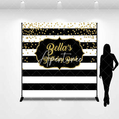 Aperturee - Aperturee Black White Stripe Custom Name Birthday Bash Backdrop