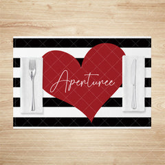 Aperturee - Aperturee Black White Stripe Valentines Day Set Of 4 Placemats