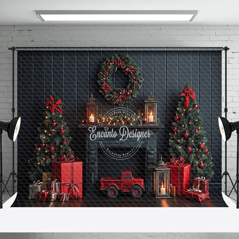 Aperturee - Aperturee Black Wood Wall Red Festive Christmas Vibe Backdrop