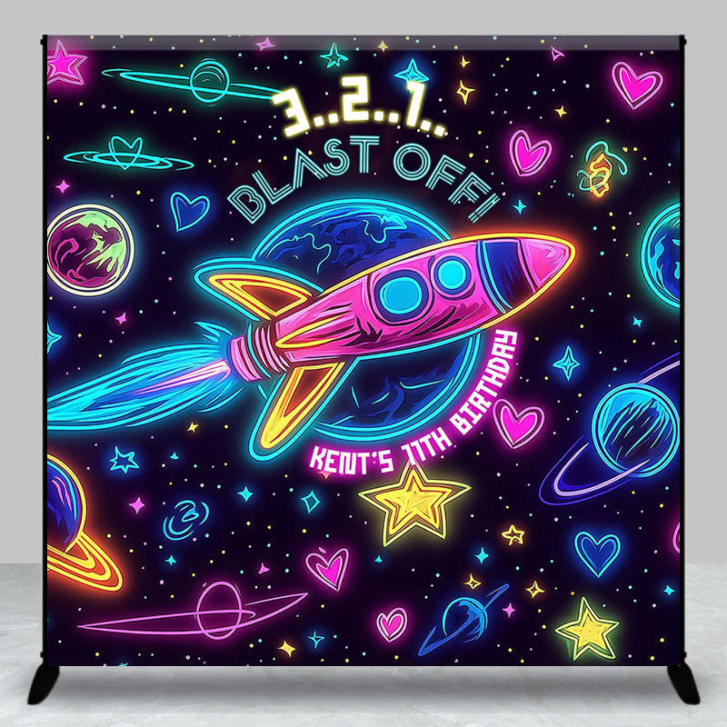 Aperturee - Aperturee Blast Off Galaxy Custom Name 11th Birthday Backdrop