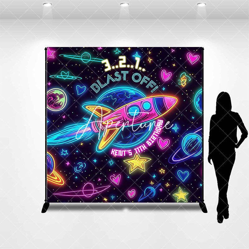 Aperturee - Aperturee Blast Off Galaxy Custom Name 11th Birthday Backdrop