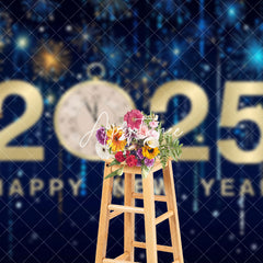 Aperturee - Aperturee Bloom Sparke Gold 2025 Clock Happy New Year Backdrop