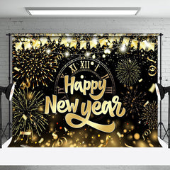 Aperturee - Aperturee Bloom Sparkle Black Gold Clock New Year Backdrop