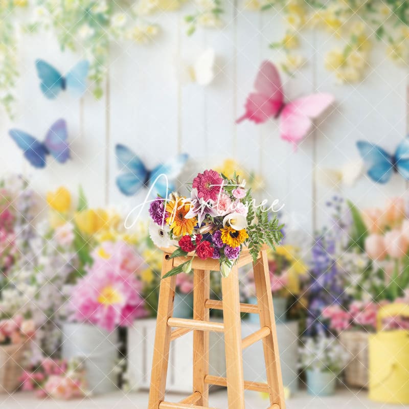 Aperturee - Aperturee Blooming Floral Butterfly Spring Vibe Backdrop