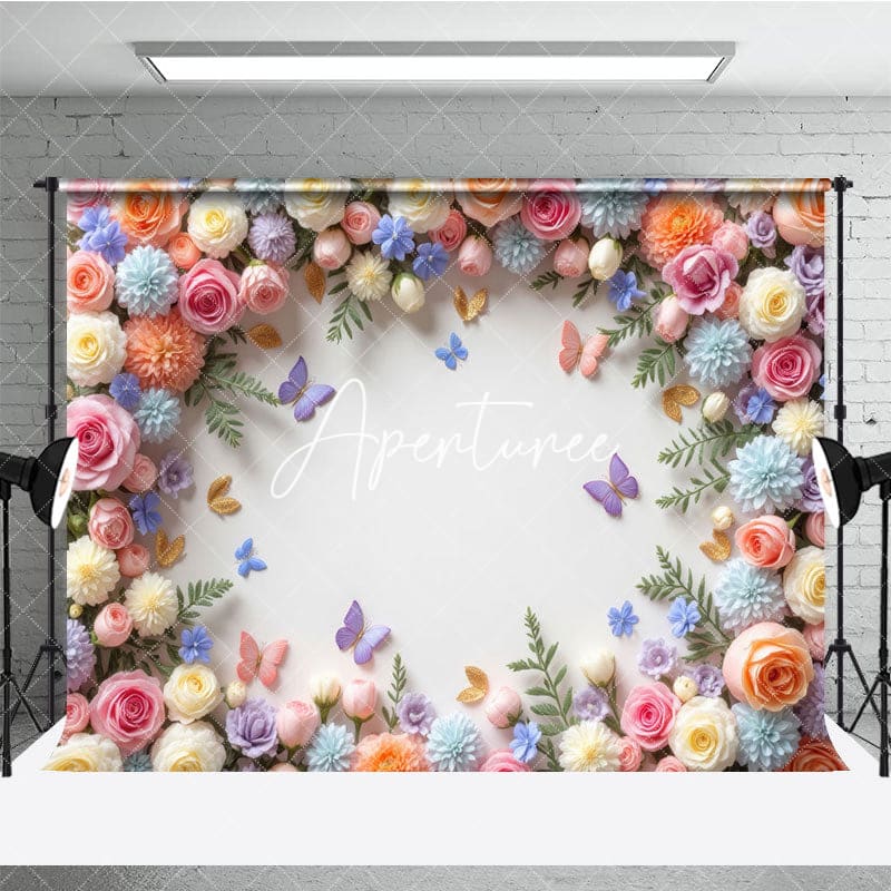 Aperturee - Aperturee Blooming Floral Wall Butterfly Spring Photo Backdrop