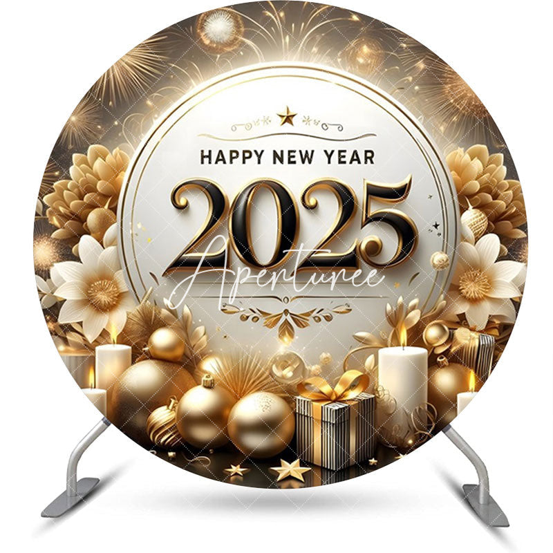 Aperturee - Aperturee Blooming Gold Flower 2025 New Year Round Backdrop