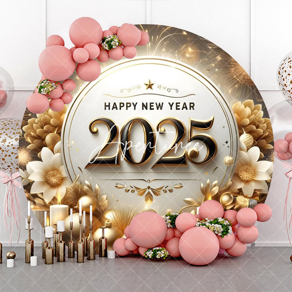 Aperturee - Aperturee Blooming Gold Flower 2025 New Year Round Backdrop