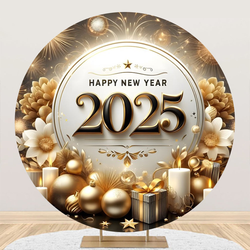 Aperturee - Aperturee Blooming Gold Flower 2025 New Year Round Backdrop