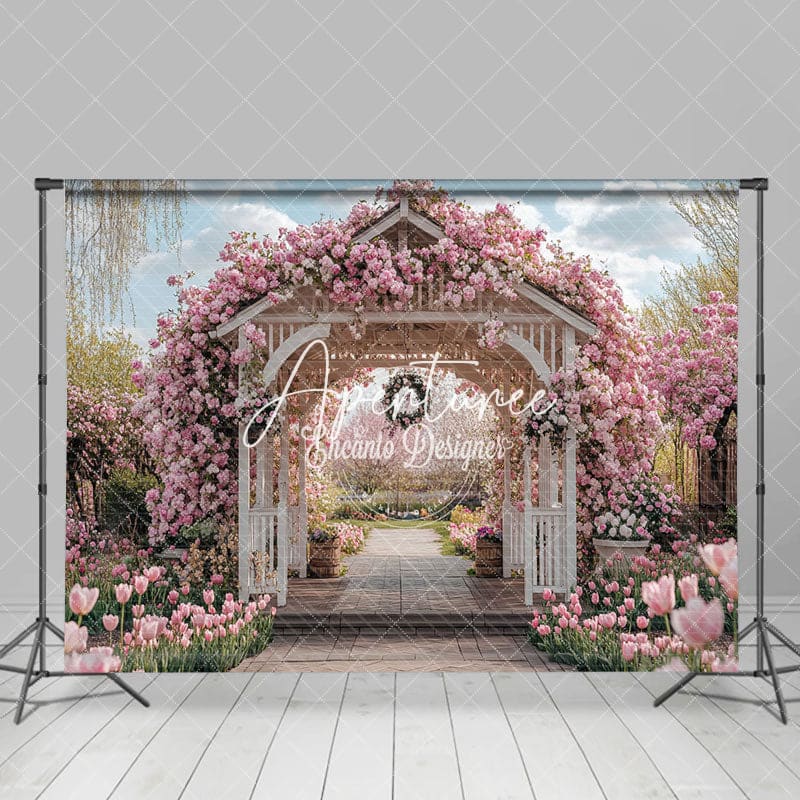 Aperturee - Aperturee Blooming Pink Flowers Sunny Spring Photo Backdrop