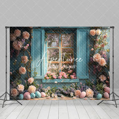 Aperturee - Aperturee Blooming Rose Blue Window Color Eggs Easter Backdrop