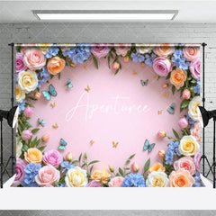 Aperturee - Aperturee Blossom Rose Flower Butterfly Pink Wall Photo Backdrop