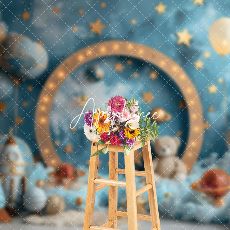 Aperturee - Aperturee Blue Abstract Wall Balloon Galaxy Cake Smash Backdrop