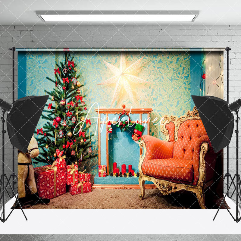 Aperturee - Aperturee Blue Abstract Wall Chair Gift Box Christmas Backdrop