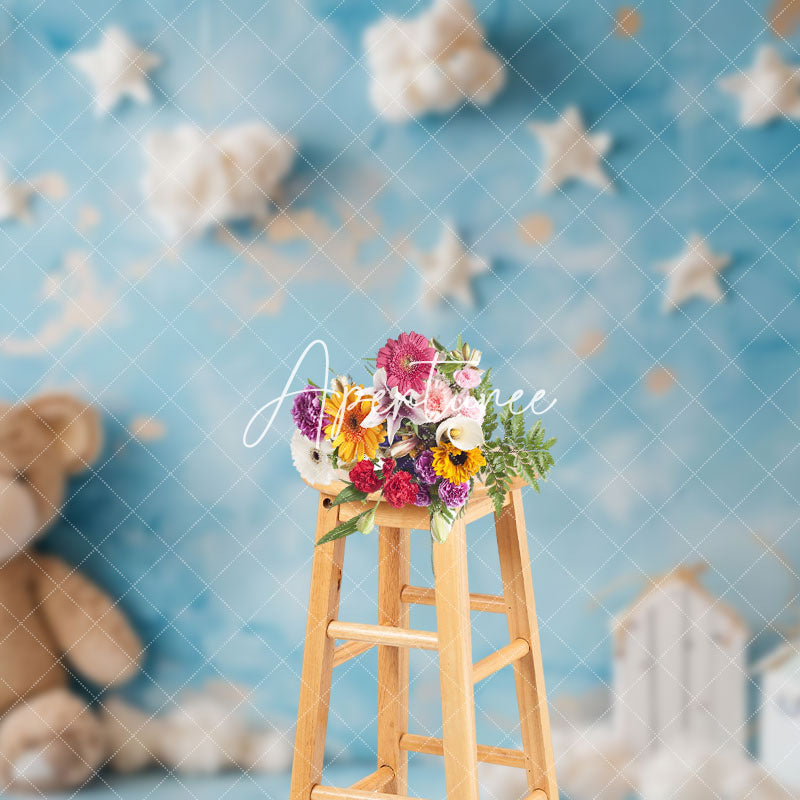 Aperturee - Aperturee Blue Abstract Wall Cloud Bear Cake Smash Backdrop