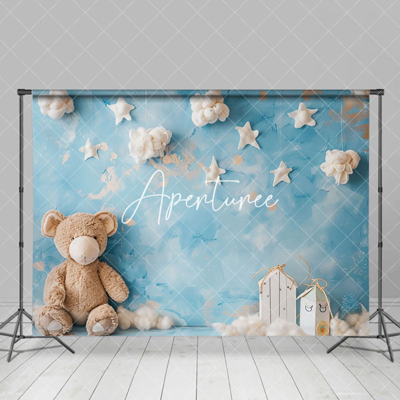 Aperturee - Aperturee Blue Abstract Wall Cloud Bear Cake Smash Backdrop