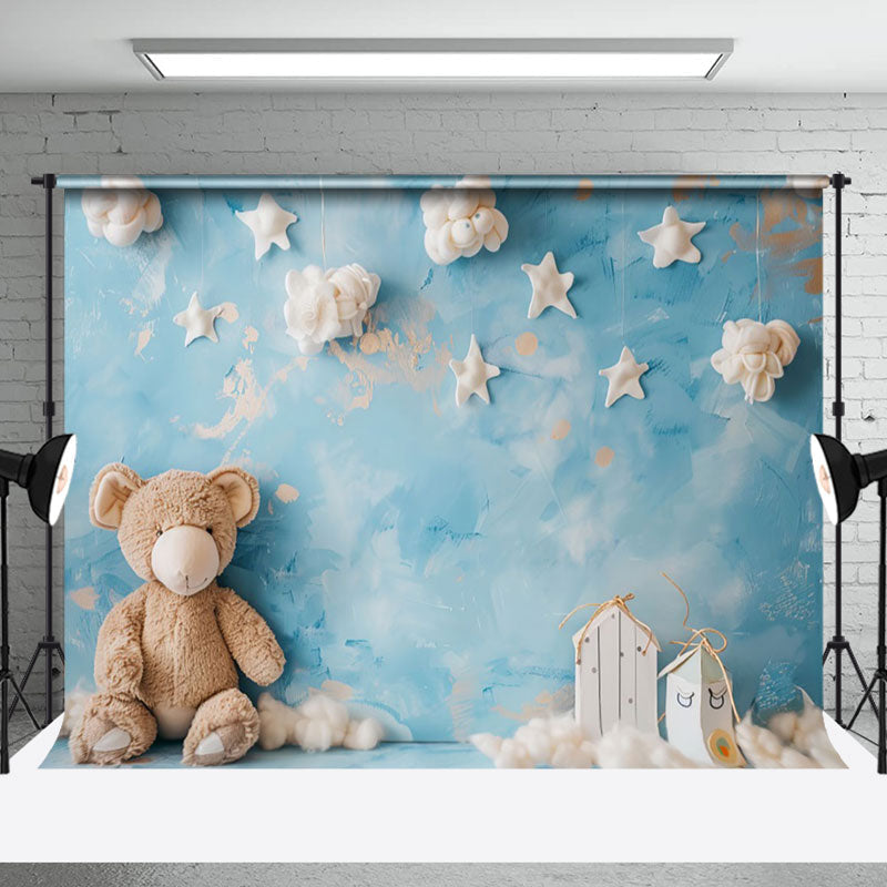 Aperturee - Aperturee Blue Abstract Wall Cloud Bear Cake Smash Backdrop