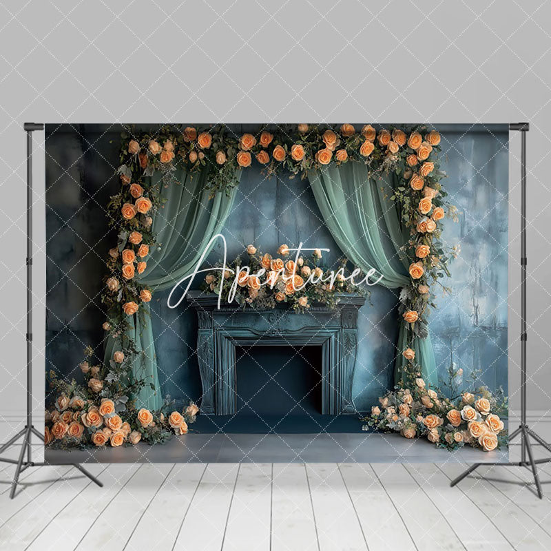 Aperturee - Aperturee Blue Abstract Wall Floral Greenery Wedding Backdrop