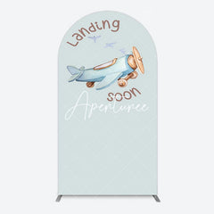 Aperturee - Aperturee Blue Airplane Landing Soon Baby Shower Arch Backdrop