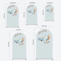 Aperturee - Aperturee Blue Airplane Landing Soon Baby Shower Arch Backdrop