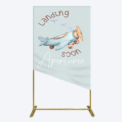 Aperturee - Aperturee Blue Airplane Landing Soon Baby Shower Rectangle Backdrop