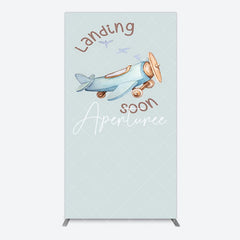 Aperturee - Aperturee Blue Airplane Landing Soon Baby Shower Rectangle Backdrop