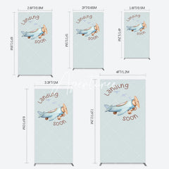 Aperturee - Aperturee Blue Airplane Landing Soon Baby Shower Rectangle Backdrop