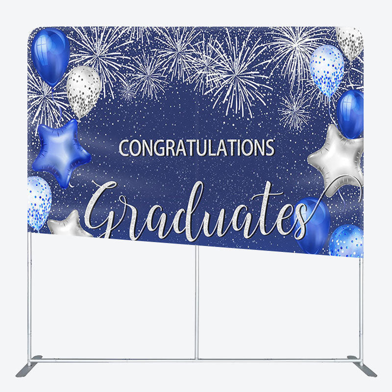 Aperturee - Aperturee Blue And Silver Balloons Fabric Backdrop Cover For Grads