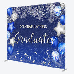 Aperturee - Aperturee Blue And Silver Balloons Fabric Backdrop Cover For Grads