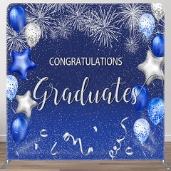 Aperturee - Aperturee Blue And Silver Balloons Fabric Backdrop Cover For Grads