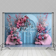 Aperturee - Aperturee Blue Artist Wall Pink Floral Wedding Photo Backdrop