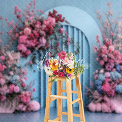 Aperturee - Aperturee Blue Artist Wall Pink Floral Wedding Photo Backdrop