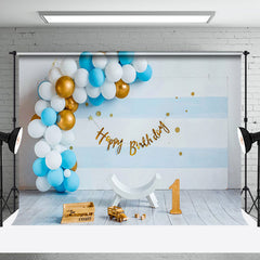 Aperturee - Aperturee Blue Balloon 1St Birthday Happy Photo Backdrop