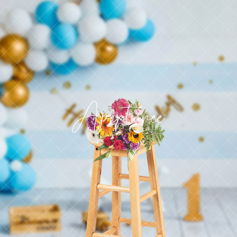 Aperturee - Aperturee Blue Balloon 1St Birthday Happy Photo Backdrop