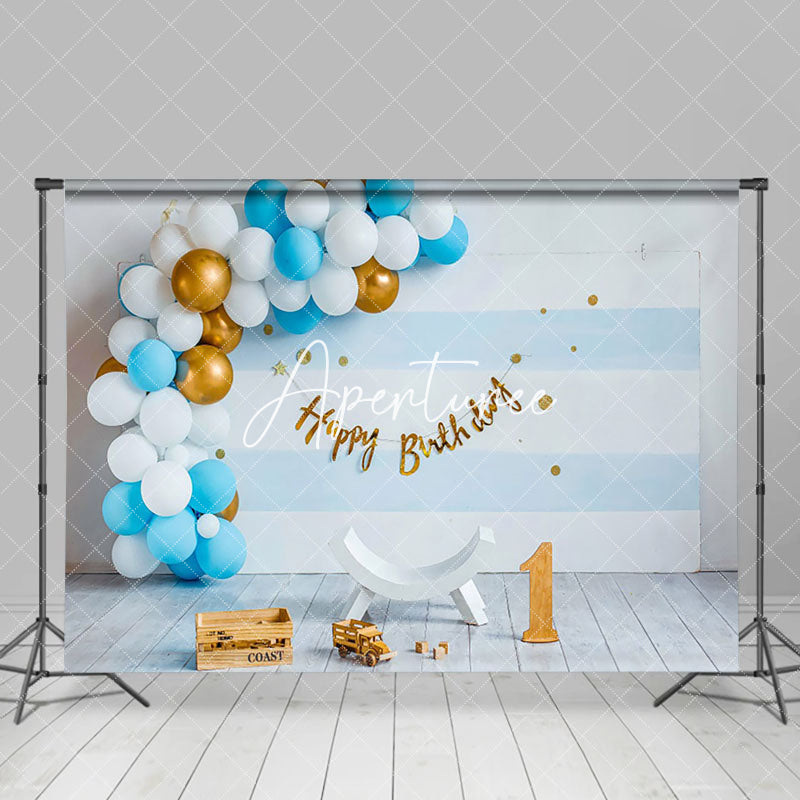 Aperturee - Aperturee Blue Balloon 1St Birthday Happy Photo Backdrop