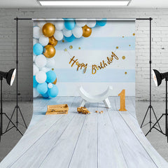 Aperturee - Aperturee Blue Balloon 1St Birthday Happy Sweep Photo Backdrop