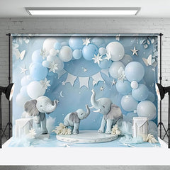 Aperturee - Aperturee Blue Balloon Arch Cute Elephant Cake Smash Backdrop