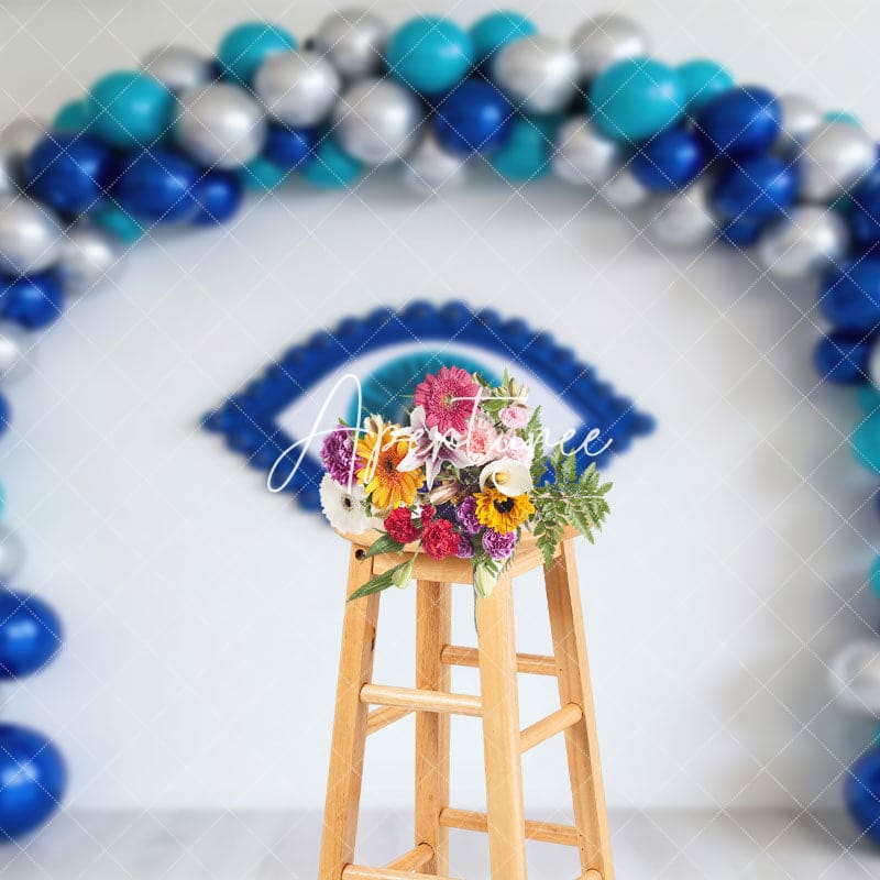 Aperturee - Aperturee Blue Balloon Arch Evil Eye Wall Photo Backdrop